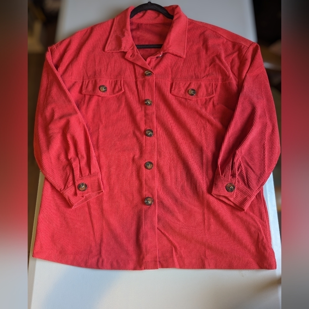 Red Fall Jacket ribbed Size Large - Picture 2 of 8